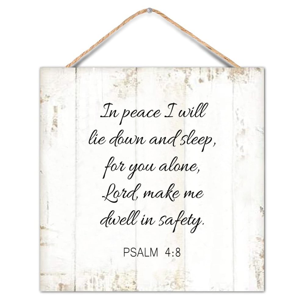 Alioyoit Chic Style Wood Sign Bible Verse in Peace I Will Lie Down and Sleep Wooden Wall Art Plaque for Porch Garden Yard Living Room Farmhouse Kitchen Coffee Bar Entryway Decor 16x16inch