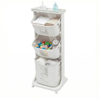 3-Tier Rolling Laundry Hamper Cart with Wheels, Removable Dirty Laundry Baskets, Clothes Hamper with Portable Storage Baskets for Kitchens, Bathrooms, Bedrooms, Classrooms, Laundry Rooms