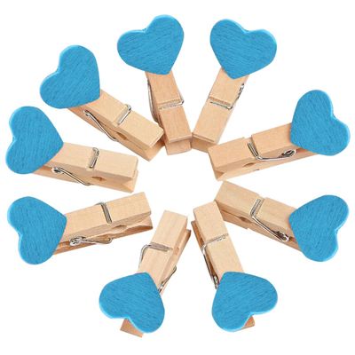 FZBNSRKO 200pcs Wooden Heart Clothespins,Mini Wooden Clothespins Clothing Photo Paper Peg for Christmas Wedding Party Home Decorations,Light Blue