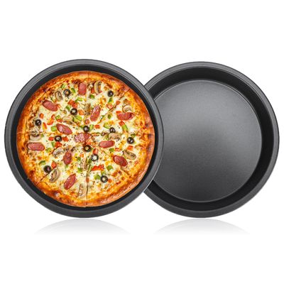 2Pcs 12 Inch Pizza Pan, Carbon Steel Non-Stick Deep Dish Baking Pan for Pizza, Pies, Cakes - Thickened Round Bakeware Sheet for Oven, Kitchen & Restaurant Use(12in)