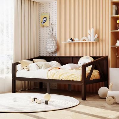 Harper & Bright Designs Twin Daybed Frame with Wood Slat Support, Wooden Daybed Sofa for Bedroom, Living Room, Espresso
