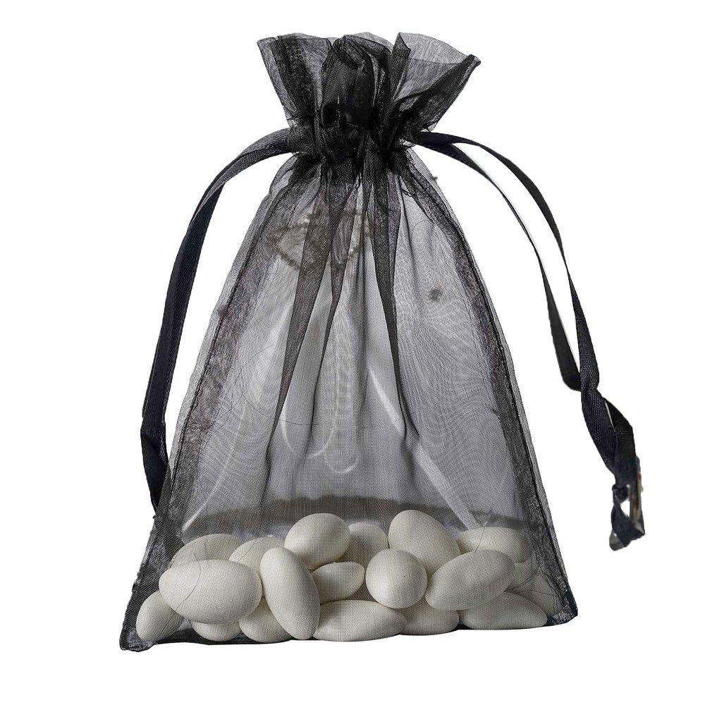 Balsa Circle 100 pcs 5x7-Inch Black Organza Gift Candy Favor Bags Drawstring Reusable Treat Pouches Wedding Jewerly Storage