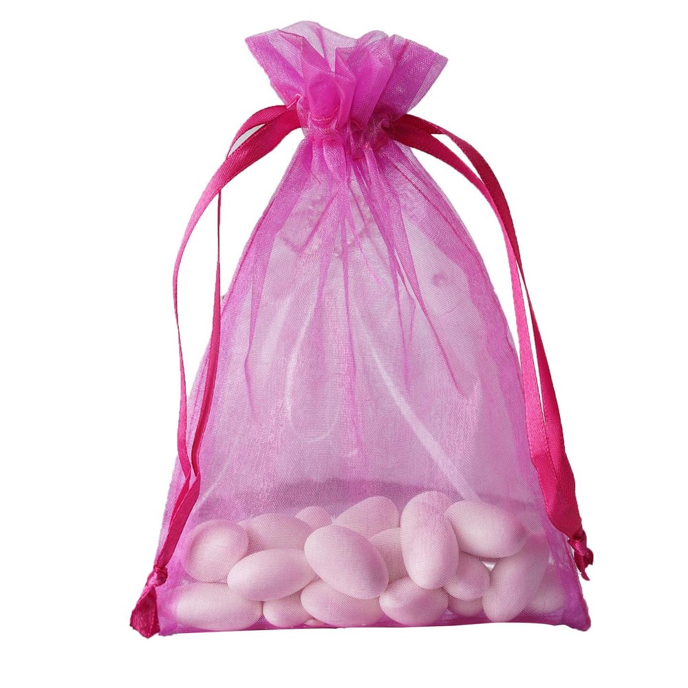 100 pcs 5x7-Inch Fuchsia Organza Gift Candy Favor Bags Drawstring Reusable Treat Pouches Wedding Jewerly Storage