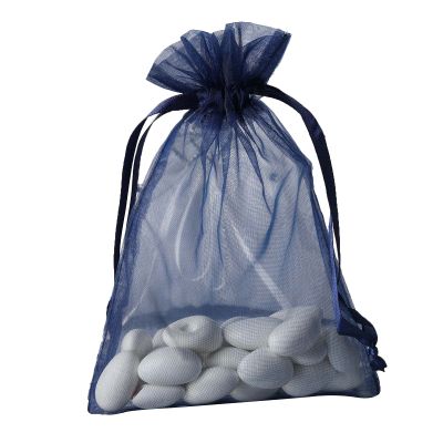 100 pcs 5x7-Inch Navy Blue Organza Gift Candy Favor Bags Drawstring Reusable Treat Pouches Wedding Jewerly Storage