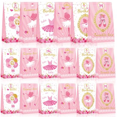 Jecery 24 Sets Ballerina Party Favor Bags with Stickers Ballerina Birthday Party Decoration Gift Bag Ballet Goodie Bags Multi Item Favor Packs Ballet for Baby Shower Wedding