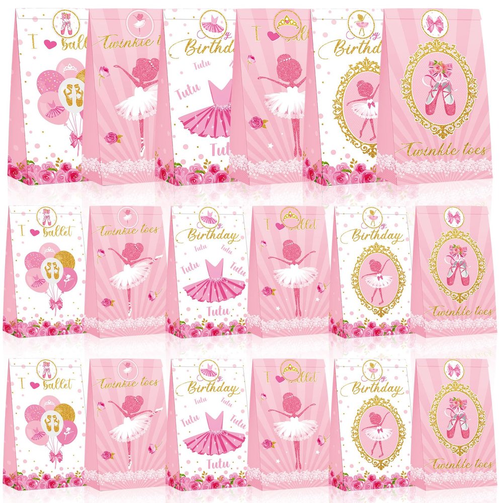 Jecery 24 Sets Ballerina Party Favor Bags with Stickers Ballerina Birthday Party Decoration Gift Bag Ballet Goodie Bags Multi Item Favor Packs Ballet for Baby Shower Wedding