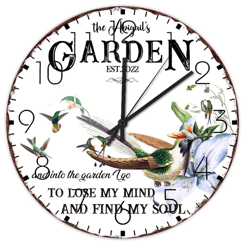 15" Silent Wall Clock and Into The Garden I Go to Lose My Mind and Find My Soul Fireplace Decor for Bathroom Retro Date Couples Wall Clocks Round Wooden Wall Clock Rustic for Porch Family Room