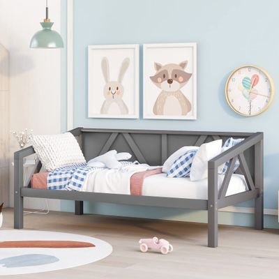 Harper & Bright Designs Twin Size Daybed Frame with Wood Slat Support, Wooden Daybed Sofa for Bedroom, Living Room, No Box Spring Needed, Grey