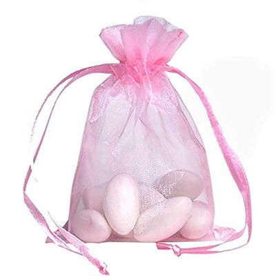 100 pcs 5x7-Inch Pink Organza Gift Candy Favor Bags Drawstring Reusable Treat Pouches Wedding Jewerly Storage