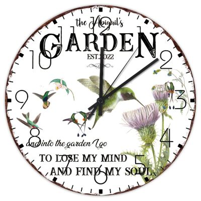 15" Minimalist Wood Clock and Into The Garden I Go to Lose My Mind and Find My Soul Wall Decor for Kids Room Modern Garden Hummingbird Wall Clocks Round Wooden Wall Clock Rustic for Church Hall