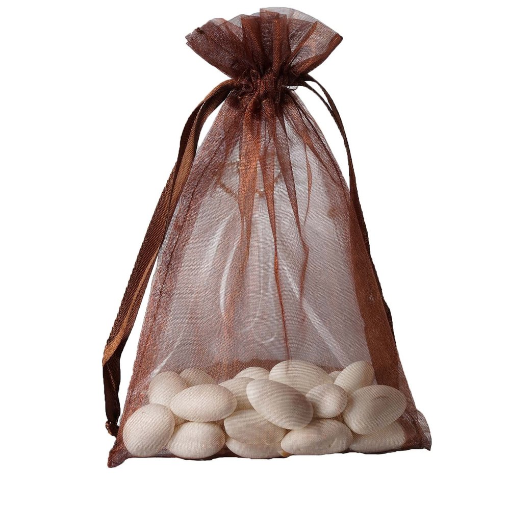 100 pcs 5x7-Inch Chocolate Brown Organza Gift Candy Favor Bags Drawstring Reusable Treat Pouches Wedding Jewerly Storage