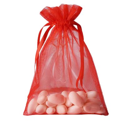 100 pcs 5x7-Inch Red Organza Gift Candy Favor Bags Drawstring Reusable Treat Pouches Wedding Jewerly Storage