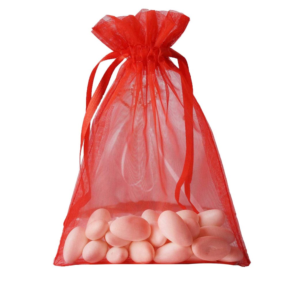 100 pcs 5x7-Inch Red Organza Gift Candy Favor Bags Drawstring Reusable Treat Pouches Wedding Jewerly Storage