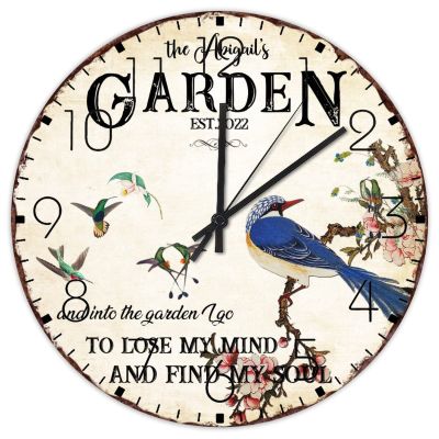 15" Wood Wall Clocks and Into The Garden I Go to Lose My Mind and Find My Soul Home Decor for Home Modern Garden Hummingbird Wall Clocks Round Wooden Wall Clock Country for Children's Room New Home