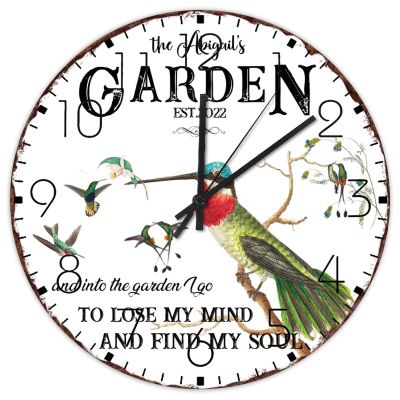 15" Wood Hanging Wall Clock and Into The Garden I Go to Lose My Mind and Find My Soul Home Decor for Kitchen Farmhouse Garden Hummingbird Wall Clocks Round Wooden Wall Clock Country for Church Hall