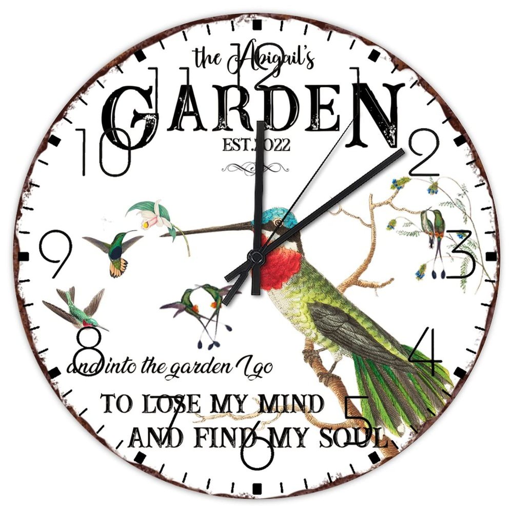 15" Wood Hanging Wall Clock and Into The Garden I Go to Lose My Mind and Find My Soul Home Decor for Kitchen Farmhouse Garden Hummingbird Wall Clocks Round Wooden Wall Clock Country for Church Hall