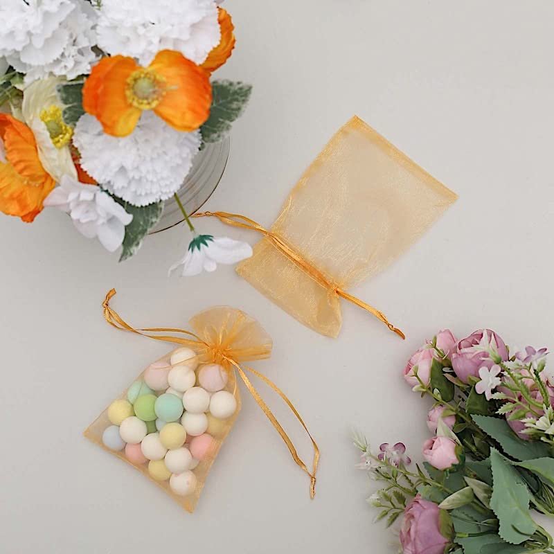 Balsa Circle 100 pcs 5x7-Inch Gold Organza Gift Candy Favor Bags Drawstring Reusable Treat Pouches Wedding Jewerly Storage
