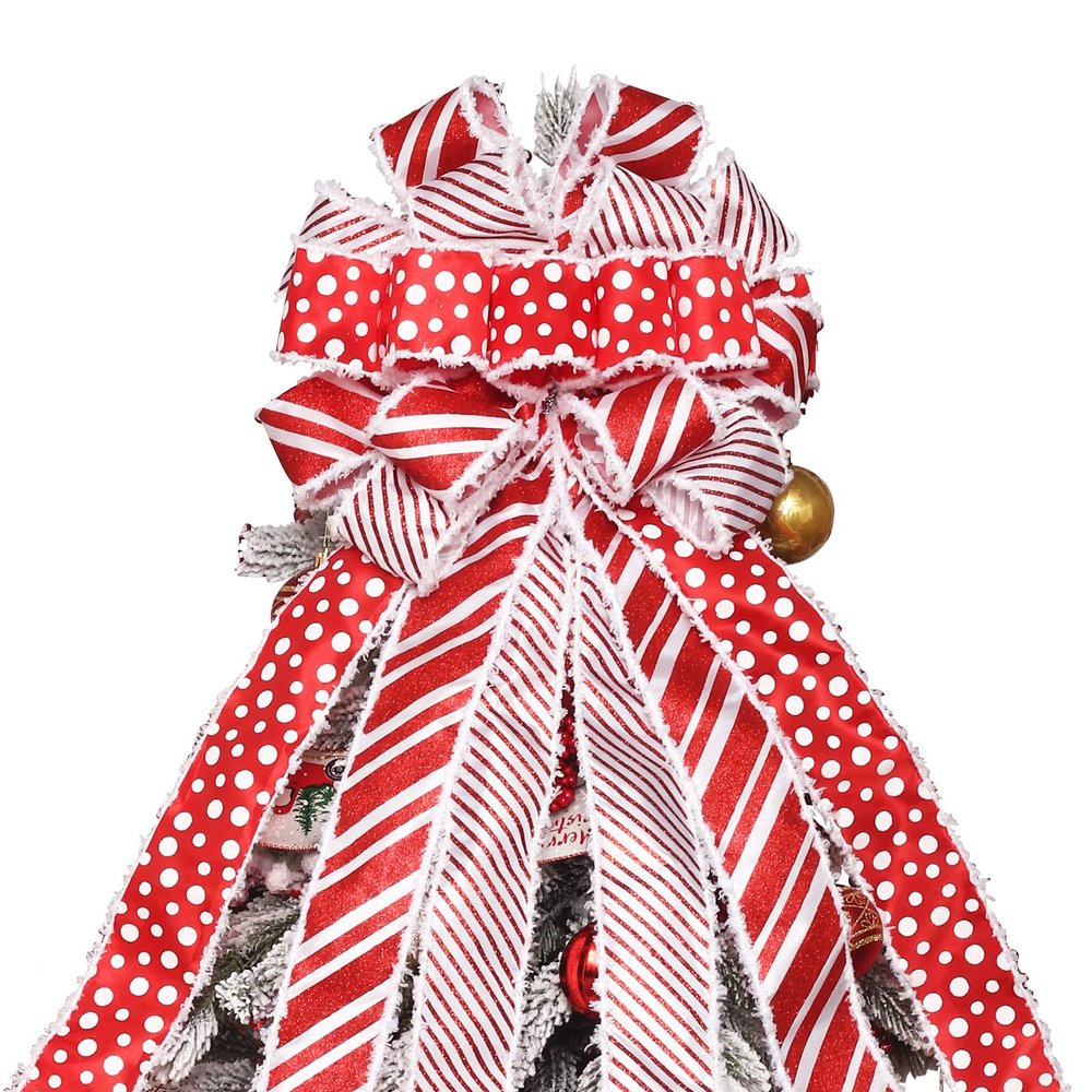 RoseCraft Christmas Tree Topper Bow, 52 X 13 Inch Artificial Xmas Tree Topper Decorations, for Home Wedding Birthday Indoor/Outdoor Thanksgiving Christmas Party Decor - Red.