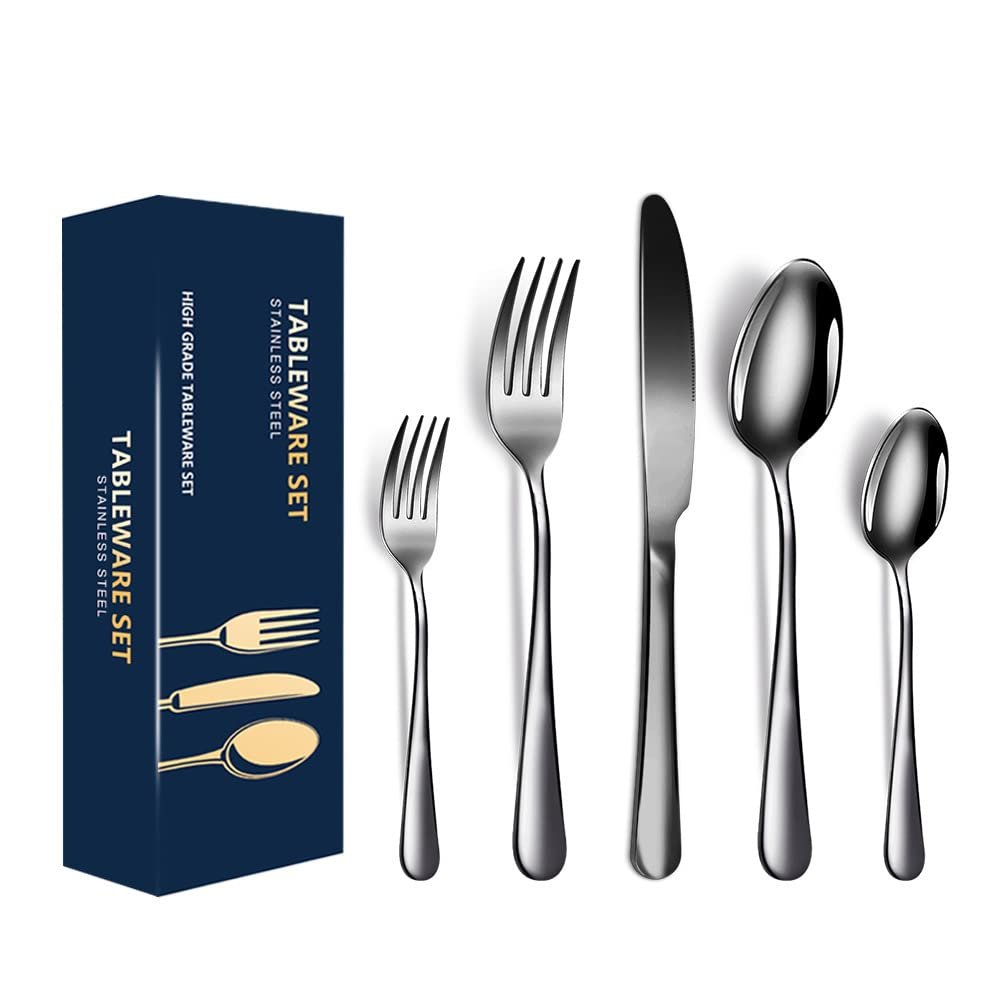 TWEE 30 Piece Black Silverware Set for 6, Premium Flatware Cutlery Set Stainless Steel Cutlery Set, Spoons Forks Knifes Utensils Tableware Sets for Home Kitchen Restaurant Hotel