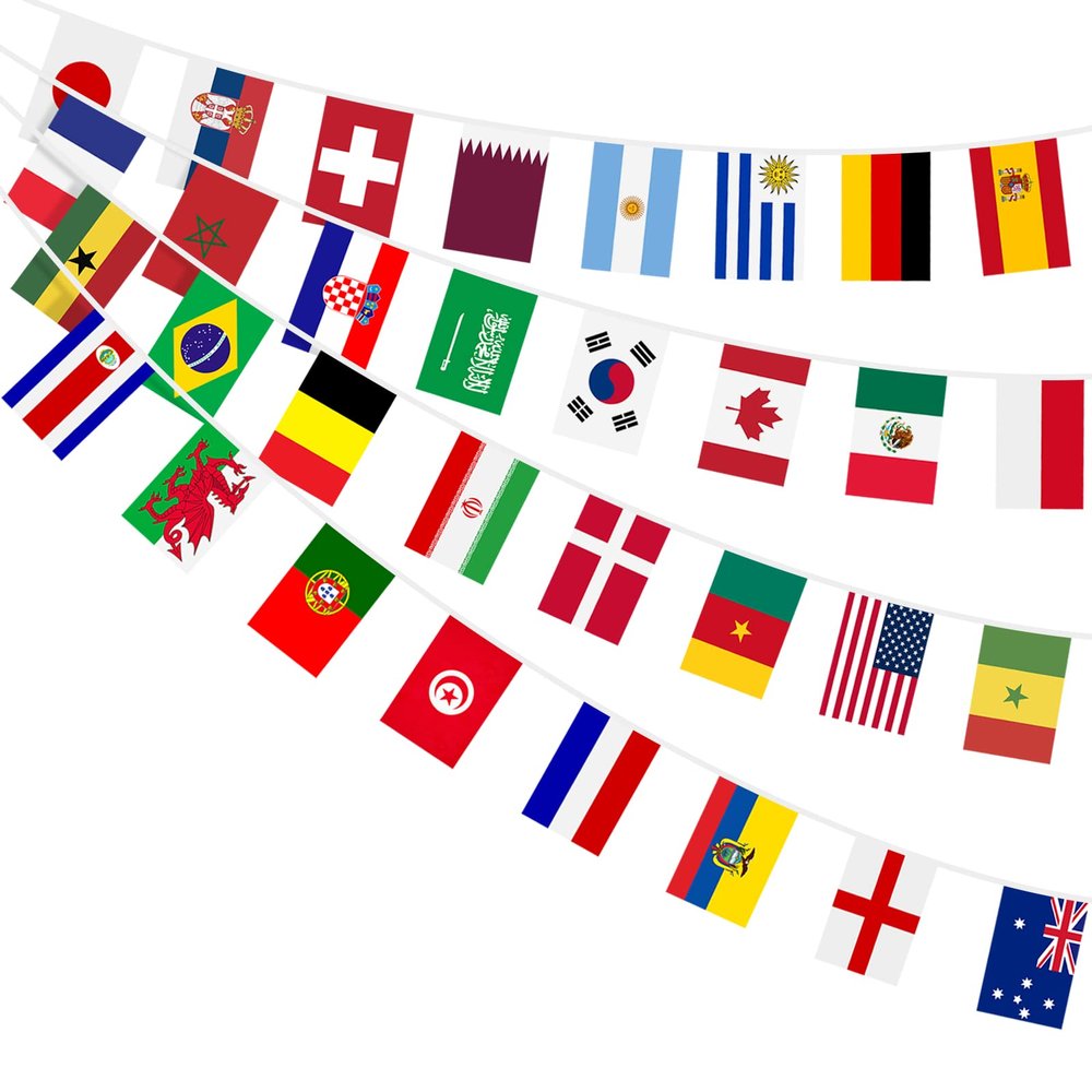 AhfuLife 32 Countries World String Flag Banner for Party Decorations
