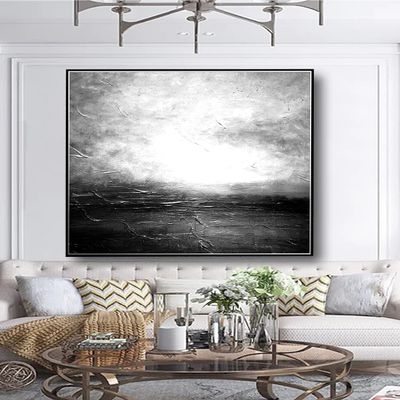 100% Handmade grey canvas Black And White simple landscape Oil Painting On Canvas Wall Art Ocean Paintings for home decoration artwork 60x60 inches