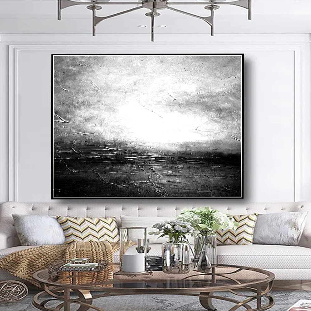 100% Handmade grey canvas Black And White simple landscape Oil Painting On Canvas Wall Art Ocean Paintings for home decoration artwork 60x60 inches
