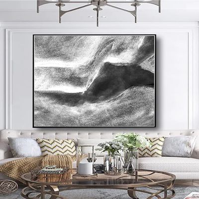 Abstract Black And White Oil Painting Handmade Modern Wall Art For Home Canvas Paintings Large Living Room Decoration 36" x 36"