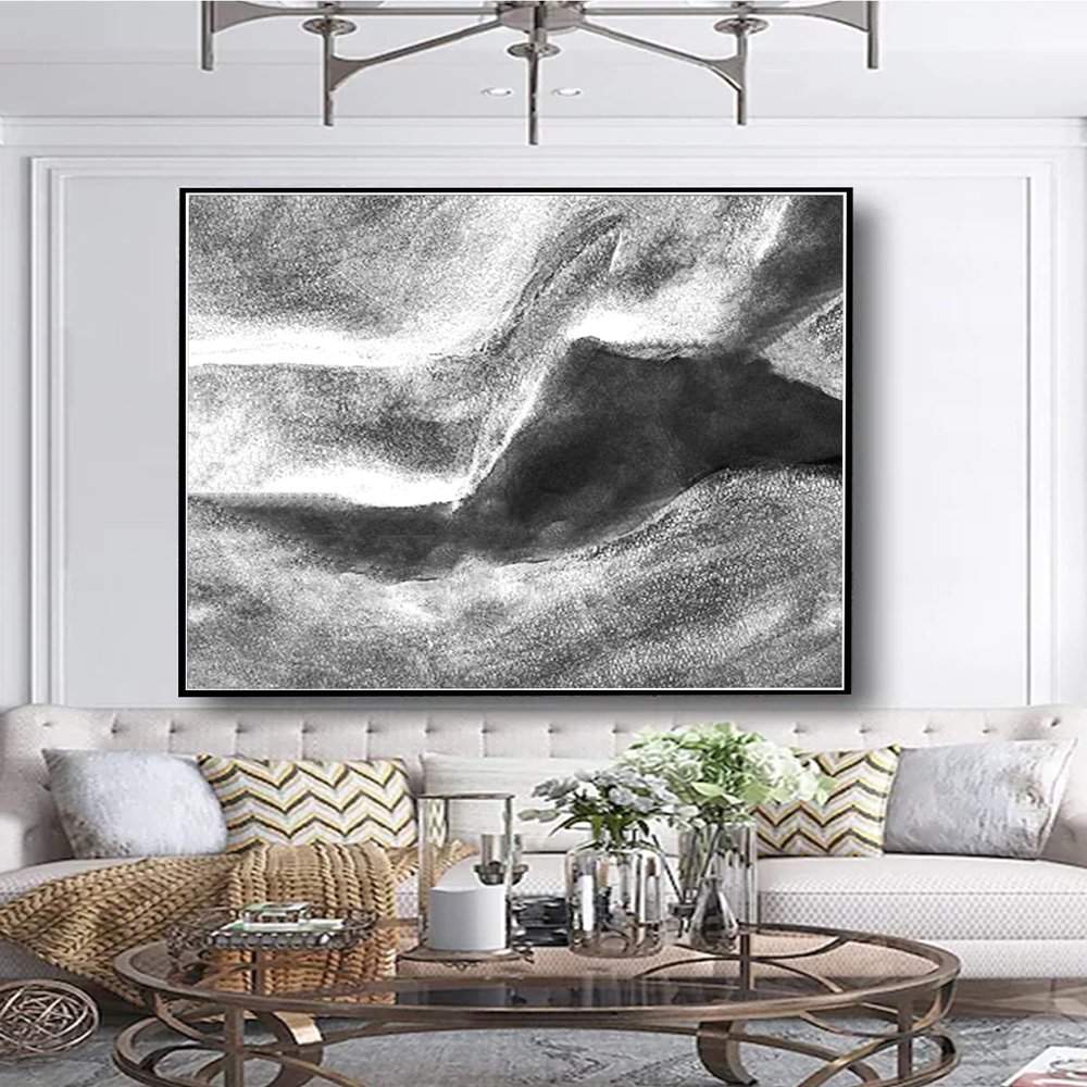 Abstract Black And White Oil Painting Handmade Modern Wall Art For Home Canvas Paintings Large Living Room Decoration 36" x 36"