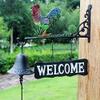 KDLK Cast Iron Doorbell with Welcome Sign Rooster Dinner Bells Front Door Decoration Wall Bell Hanging Bell view 2