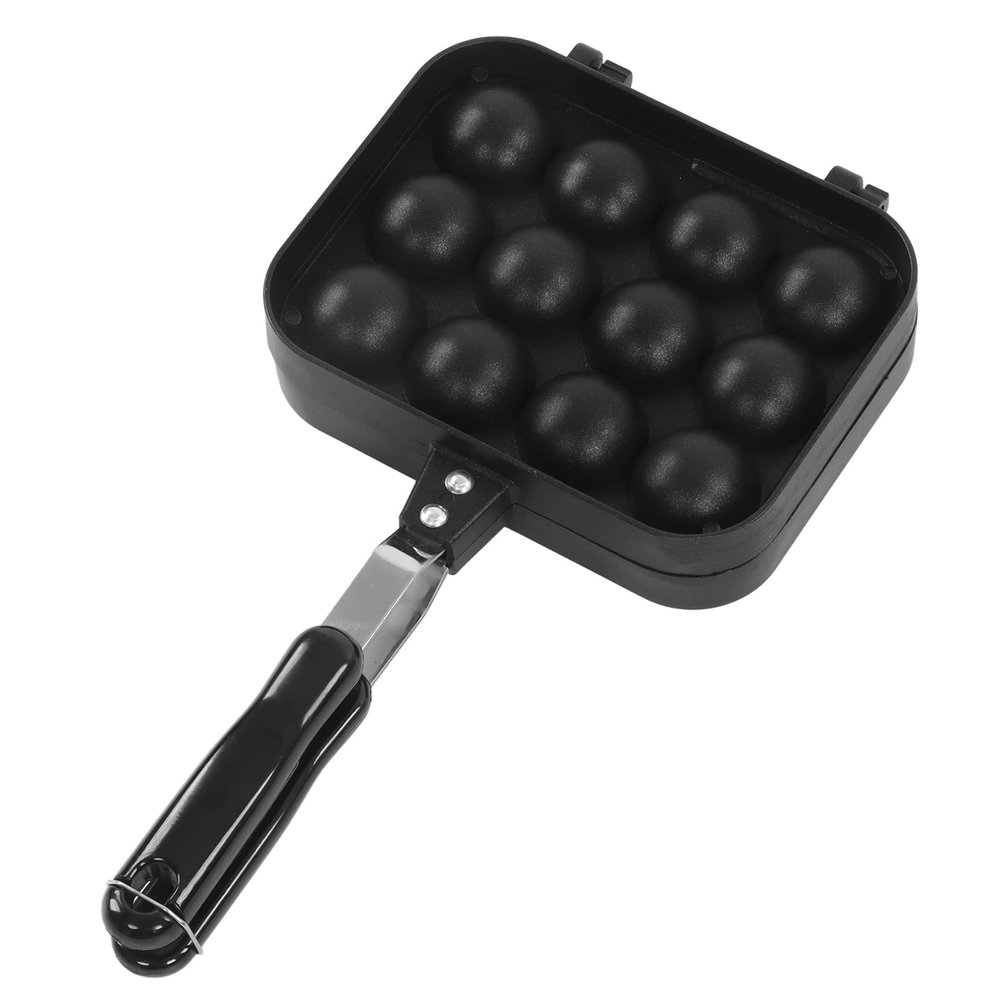 FOUF Takoyaki Grill Pan, 12 Holes Cast Iron Pan and Takoyaki Maker, Mini Pancake Mold, Cake Pop Pan, Black
