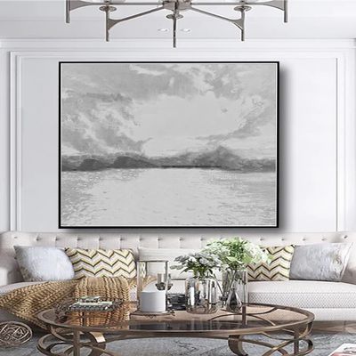 100% Handmade Nordic Abstract Ocean Canvas Abstract Painting Black And White Painting for Living Room Morden creative Home Decor Minimalist Wall Art 72x72 inch