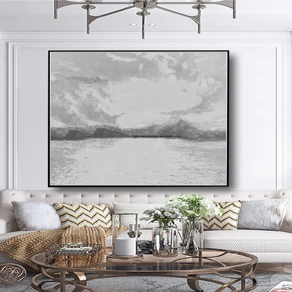 100% Handmade Nordic Abstract Ocean Canvas Abstract Painting Black And White Painting for Living Room Morden creative Home Decor Minimalist Wall Art 72x72 inch