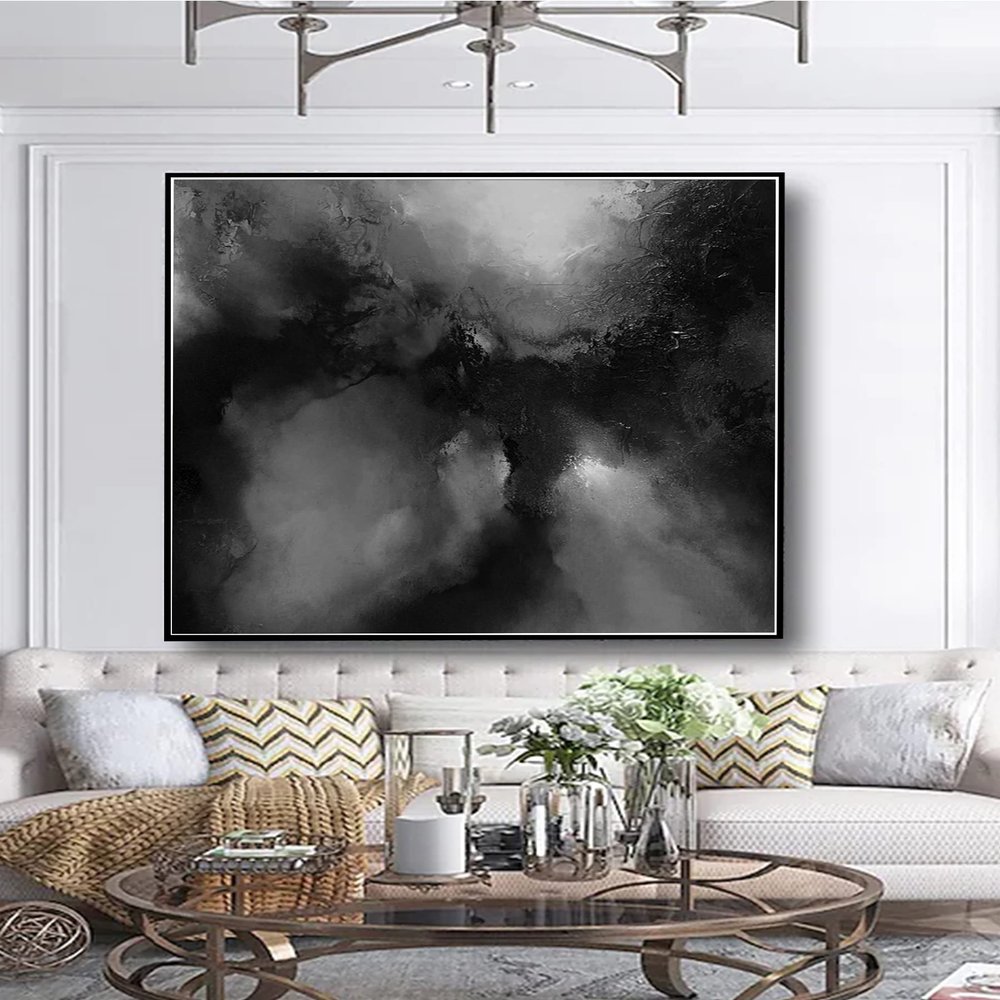 100% Handmade thick knife Black And White Wall Art landscape Oil Painting On Canvas Wall Art Picture Gift 50x50 inch