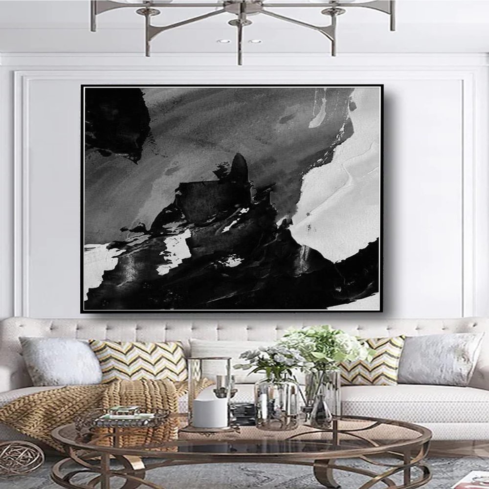 100% hand painted thick knife Black And White square painting modern landscape Oil Painting For Living Room Porch Decoration 50" x 50"