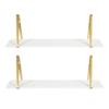 Durable 2 Piece 18 inches White/Gold Decorative Floating Shelves Wood with 2 Iron Brackets, Farmhouse Rustic Transitional Look | Lightweight Material, Endless Styling Option, Easy to Assemble & Hang view 2