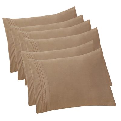 Elegant Comfort 6-PACK Solid Pillowcases 1500 Premium Hotel Quality Microfiber - Smooth Weave, Wrinkle and Stain Resistant, Easy Slip-On, 6-Piece Set, King Pillowcase, Taupe