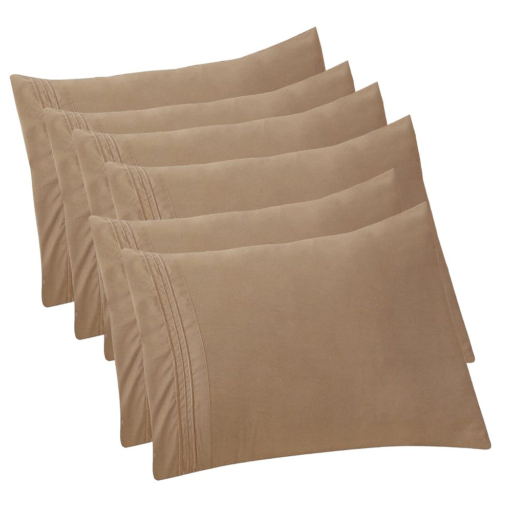 Elegant Comfort 6-PACK Solid Pillowcases 1500 Premium Hotel Quality Microfiber - Smooth Weave, Wrinkle and Stain Resistant, Easy Slip-On, 6-Piece Set, King Pillowcase, Taupe