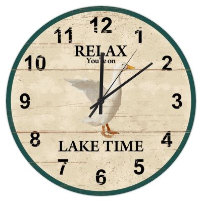 Lake Wood Clock Relax You're On Lake Time Clock Duck Clock Rustic Chic Decorative Wall Clock Non Ticking Silent Quality Quartz Rustic Home Decor for Living Room Kitchen Bedroom And Office 15 Inch