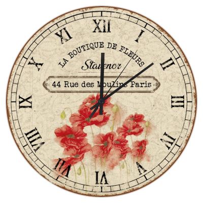 Flower Clock France Country Rustic Style Wall Clock Vintage Floral Wood Clock 15 Inch Round Farmhouse Wall Clock Non Ticking Silent Home Modern Decor for Living Room/Kitchen/Office Wall Art Decor