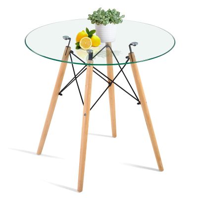 Elepbear 31.5 Inch Small Round Dining Table for 4 People Kitchen Home Modern Leisure Wood Legs Table Glass