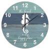 15 Inch Decorative Wall Clock Nautical Clock The Beach is My Happy Place Wall Clock Seahorse Clock Blue Wood Grain Beach Rustic Wall Clock Rustic Home Decor for Living Room Kitchen Bedroom and Office view 1