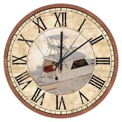 15 Inch Wooden Decorative Wall Clock Nautical Ocean Clocks Custom Clock Blue Wood Grain Clock Sailboat Clock Rustic Chic Decorative Wall Clock Home Modern Decor for Home Living Room Kitchen Bedroom