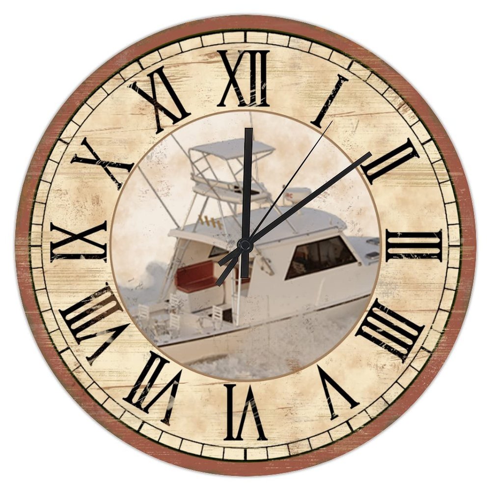 15 Inch Wooden Decorative Wall Clock Nautical Ocean Clocks Custom Clock Blue Wood Grain Clock Sailboat Clock Rustic Chic Decorative Wall Clock Home Modern Decor for Home Living Room Kitchen Bedroom