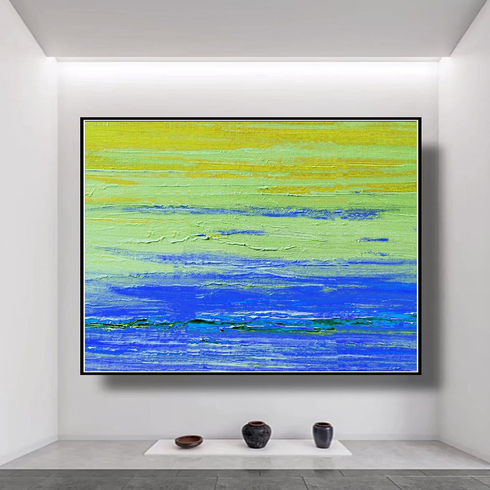 100% Hand Painted Big Size Modern Abstract Ocean sea thick knife landscape artwork oil painting Canvas For Living Room Decor 60x60 inches