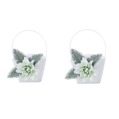 MEUMITY 2 PCS Wedding Flower Girl Flower Basket,Flower Basket with Colorful Flowers Vintage Country Wedding Flower Basket Daily Storage Basket for Wedding Home Decoration(Green)