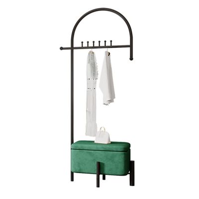LHHL Coat Rack with Shoe Bench 3-in-1 Hall Tree Entryway Coat Stand with Hooks Locker Floor-Standing Clothing Racks Iron Art Frame Easy Assembly (Color : Black+Green, Size : 63.5x40x180cm)