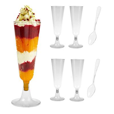 4.7OZ Disposable Plastic Champagne Glasses 140ml 100 Pieces Dessert Cup Ice Cream Cups Detachable Cup Holders Cocktail Glasses Transparent Wine Glasses Dessert Cup