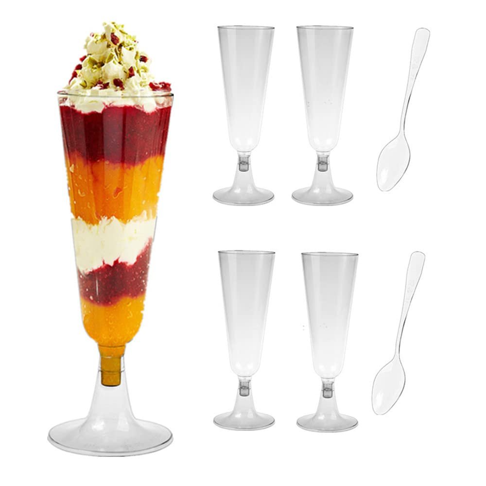 4.7OZ Disposable Plastic Champagne Glasses 140ml 100 Pieces Dessert Cup Ice Cream Cups Detachable Cup Holders Cocktail Glasses Transparent Wine Glasses Dessert Cup