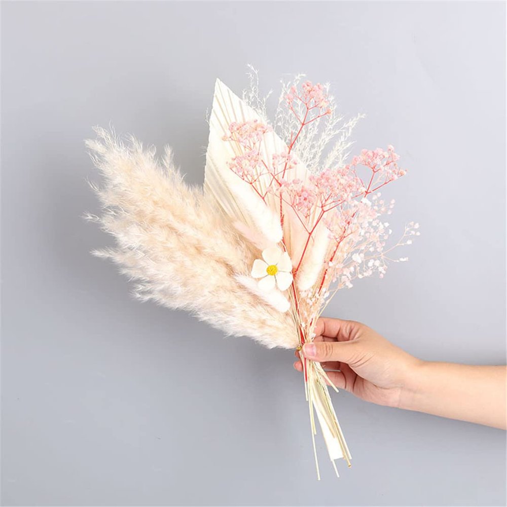 1Set Reed Pampas Wheat Ears Rabbit Tail Grass Natural Dried Flowers Bouquet Decoration for Wedding Party Bohemian Room Home A 35-40cm No Vase