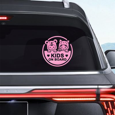 Dreothy 2Pack Kids on Board Car Stickers and Decals,Boy and Girl Safety Sign Baby on Board Stickers for Cars Window Decals Laptop Bumper Stickers Car Accessories 7.87X7.87inch (Pink)